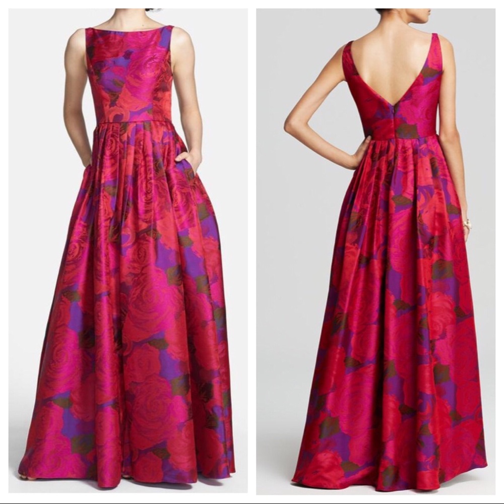 ADRIANNA PAPELL Floral Print Jacquard Gown